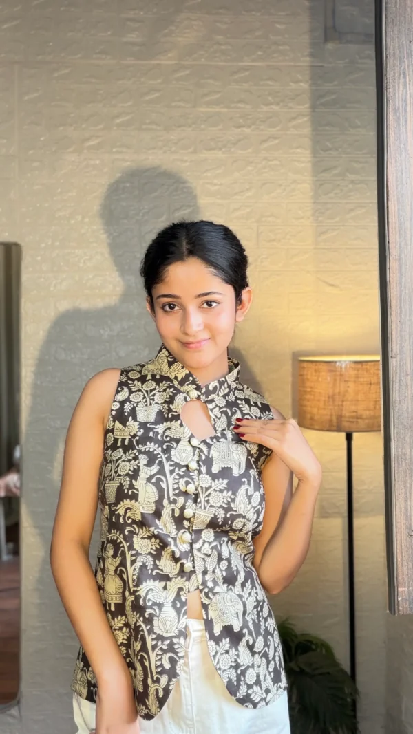 kalamkari cotton sleeveless top for women