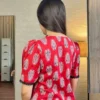 red ajrakh cotton top for women